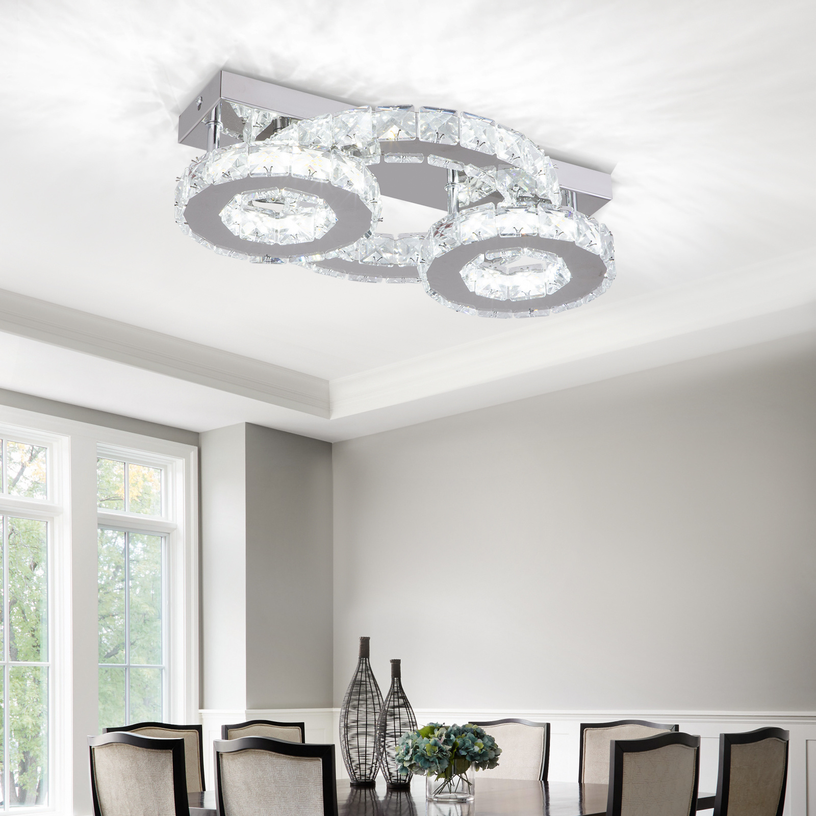 Modern Crystal LED Flush Mount Ceiling Light Contemporary Ceiling Light Fixtures for Living Room Bedrooms Dining