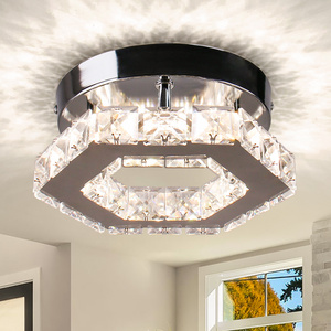 Modern Mini Square & Hexagon Crystal LED Ceiling Light Flush Mount Design for Hallway Bedroom & Dining Room with Remote Control