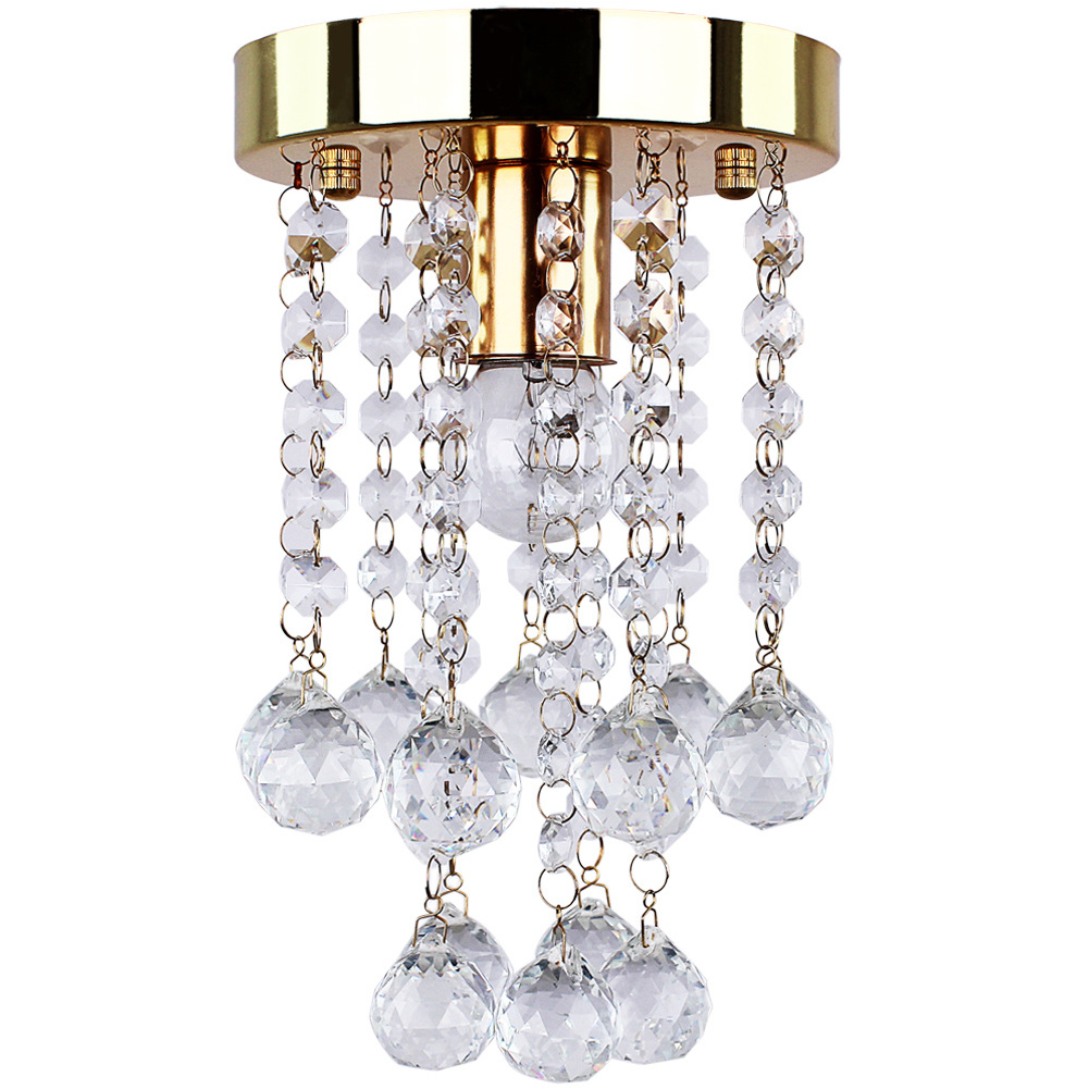 Gold Mini Crystal Chandelier for Closet Hallway Kitchen Foyer Entryway,Crystal Ceiling Light Fixture Flush Mount Chandelier