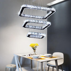 Modern 3-Rings Square Crystal Chandelier Adjustable LED Linear Island Pendant Light for Kitchen Chandeliers & Pendant Lights