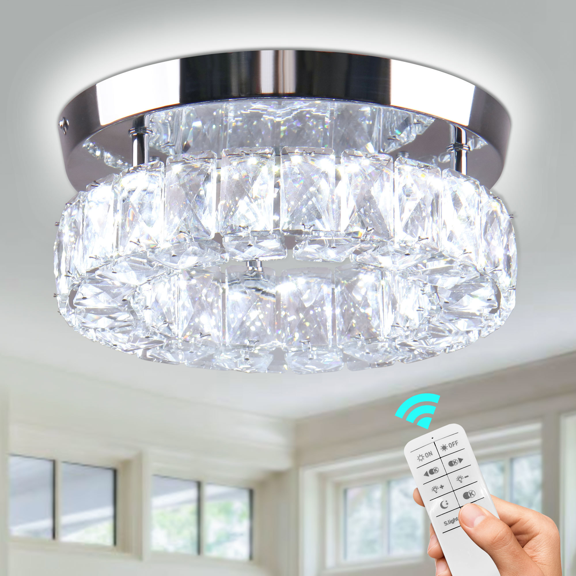 For Hallway Kitchen Foyer Small Room Small Chandelier Light LED Crystal Flush Mount Ceiling Light