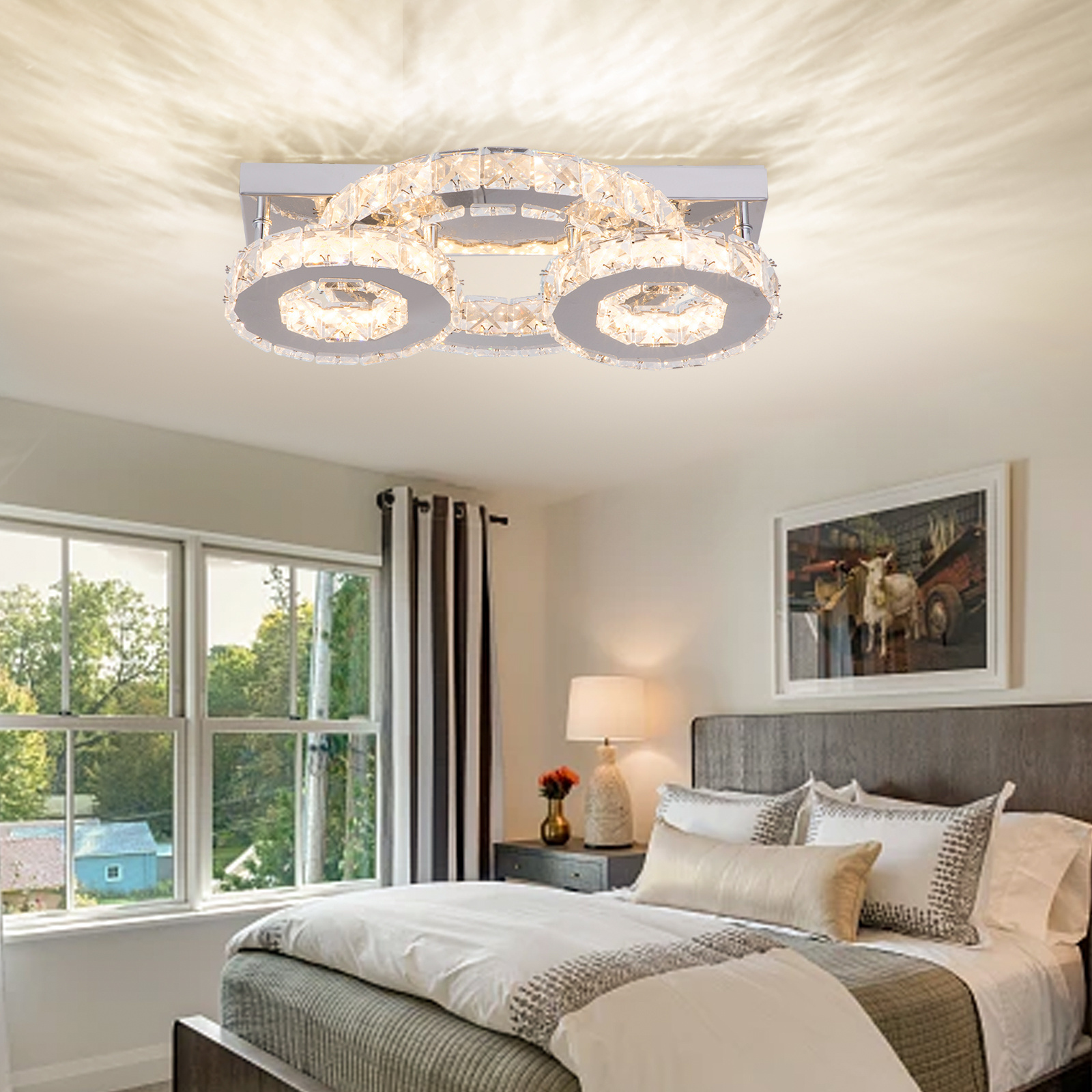 Modern Crystal LED Flush Mount Ceiling Light Contemporary Ceiling Light Fixtures for Living Room Bedrooms Dining