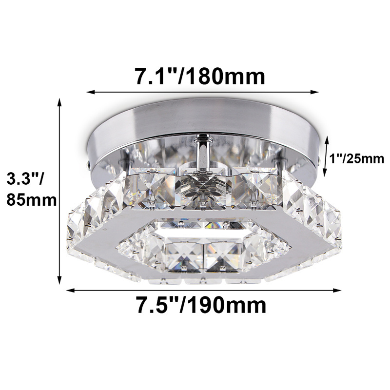 Modern Mini Square & Hexagon Crystal LED Ceiling Light Flush Mount Design for Hallway Bedroom & Dining Room with Remote Control