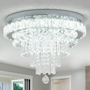 17.7" Modern Large Crystal LED Chandelier Flush Mount Ceiling Light Fixtures for Living Room Bedrooms Dining