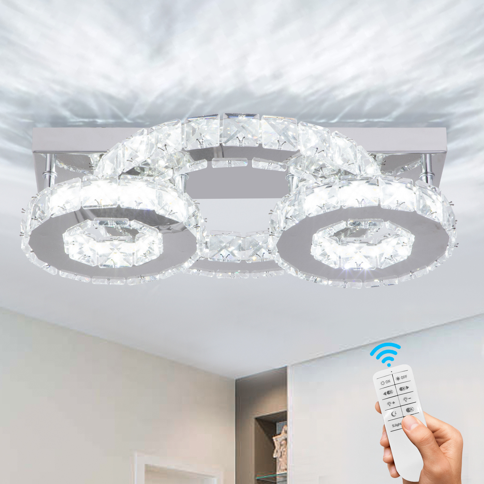 Modern Crystal LED Flush Mount Ceiling Light Contemporary Ceiling Light Fixtures for Living Room Bedrooms Dining