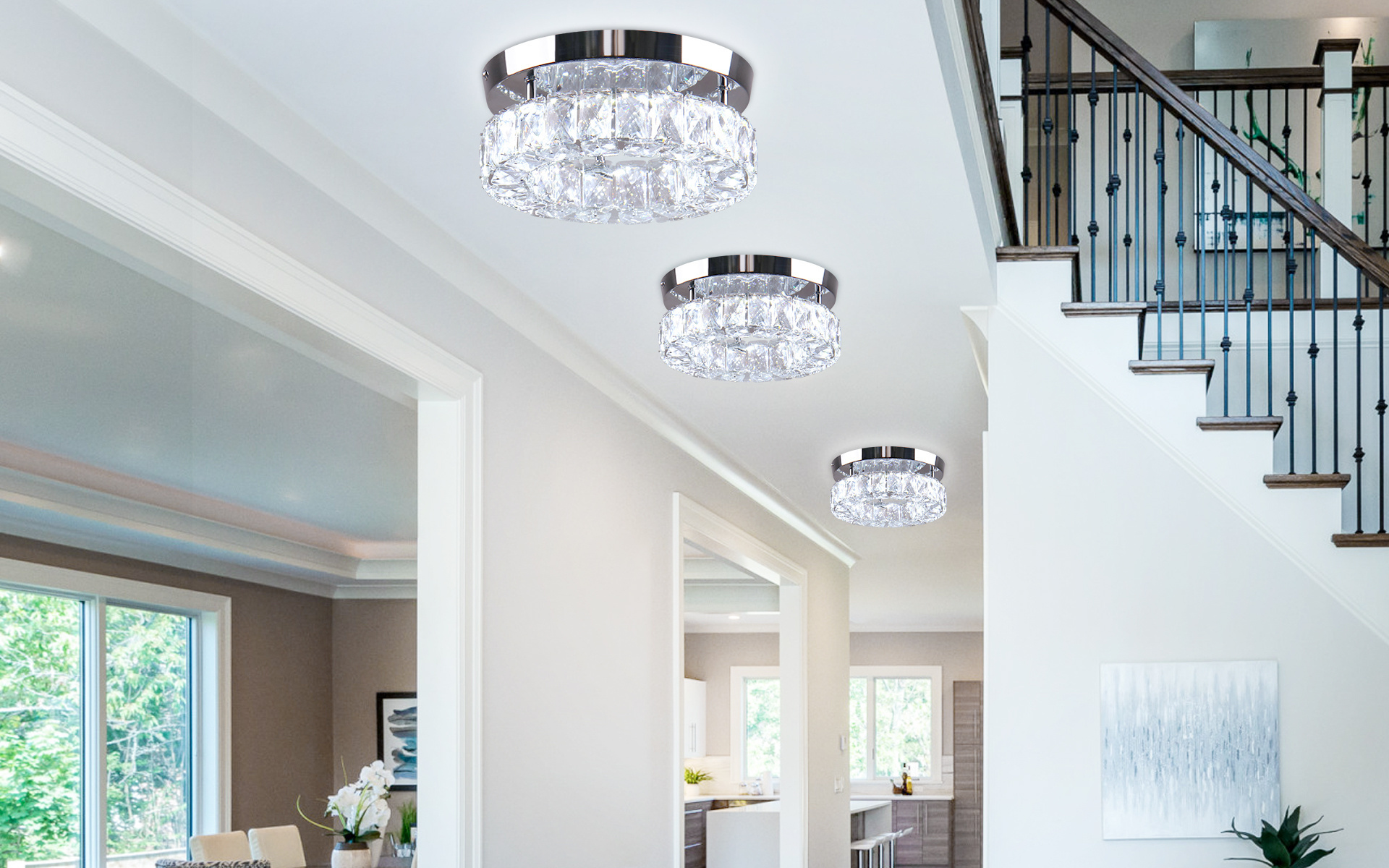 For Hallway Kitchen Foyer Small Room Small Chandelier Light LED Crystal Flush Mount Ceiling Light