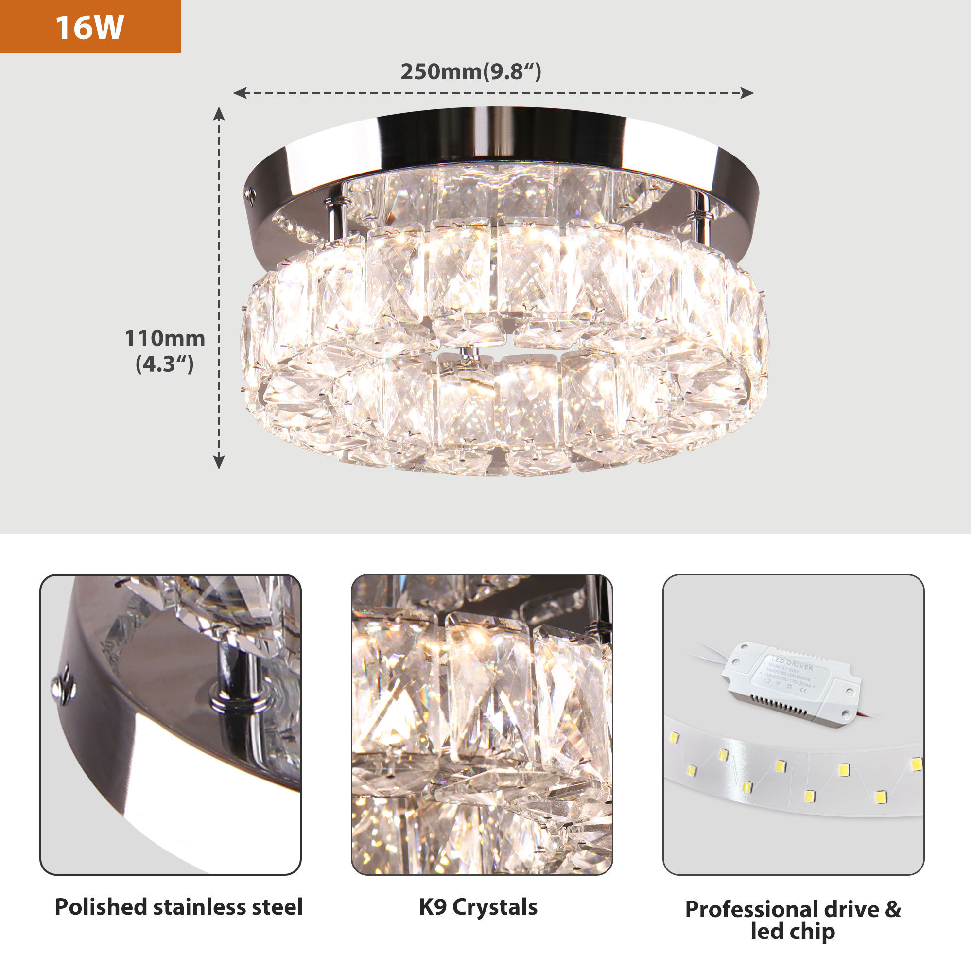 For Hallway Kitchen Foyer Small Room Small Chandelier Light LED Crystal Flush Mount Ceiling Light