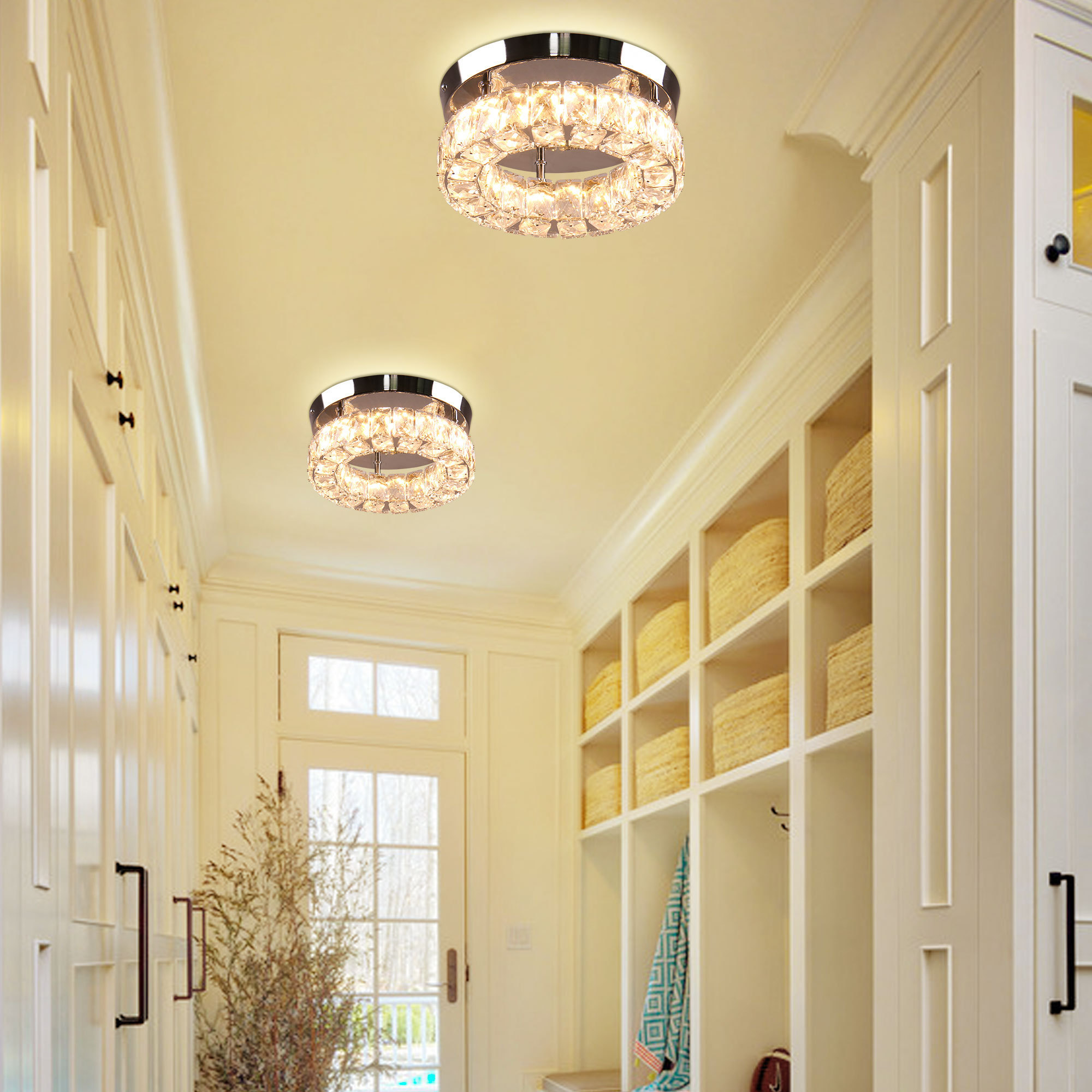 For Hallway Kitchen Foyer Small Room Small Chandelier Light LED Crystal Flush Mount Ceiling Light