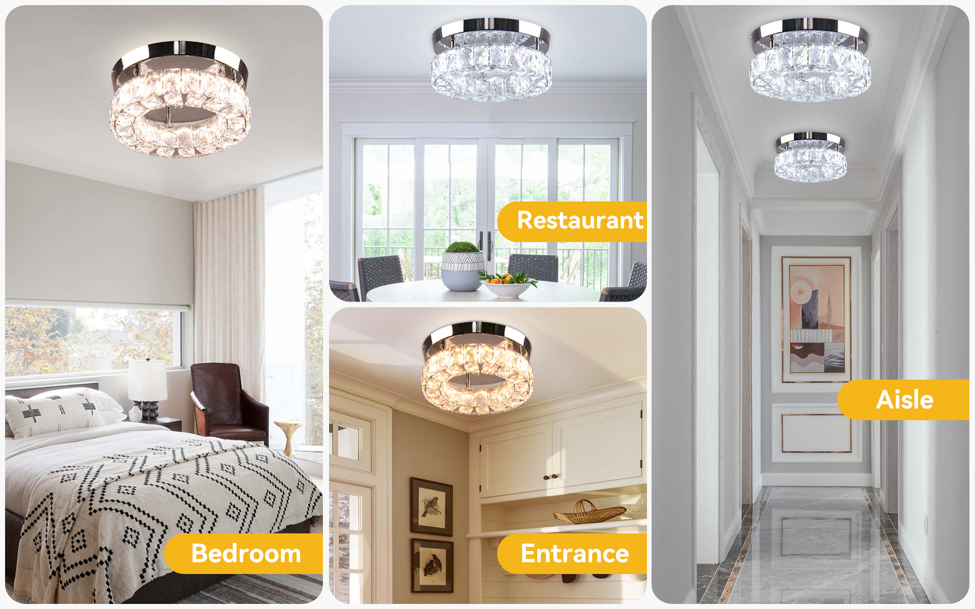 For Hallway Kitchen Foyer Small Room Small Chandelier Light LED Crystal Flush Mount Ceiling Light