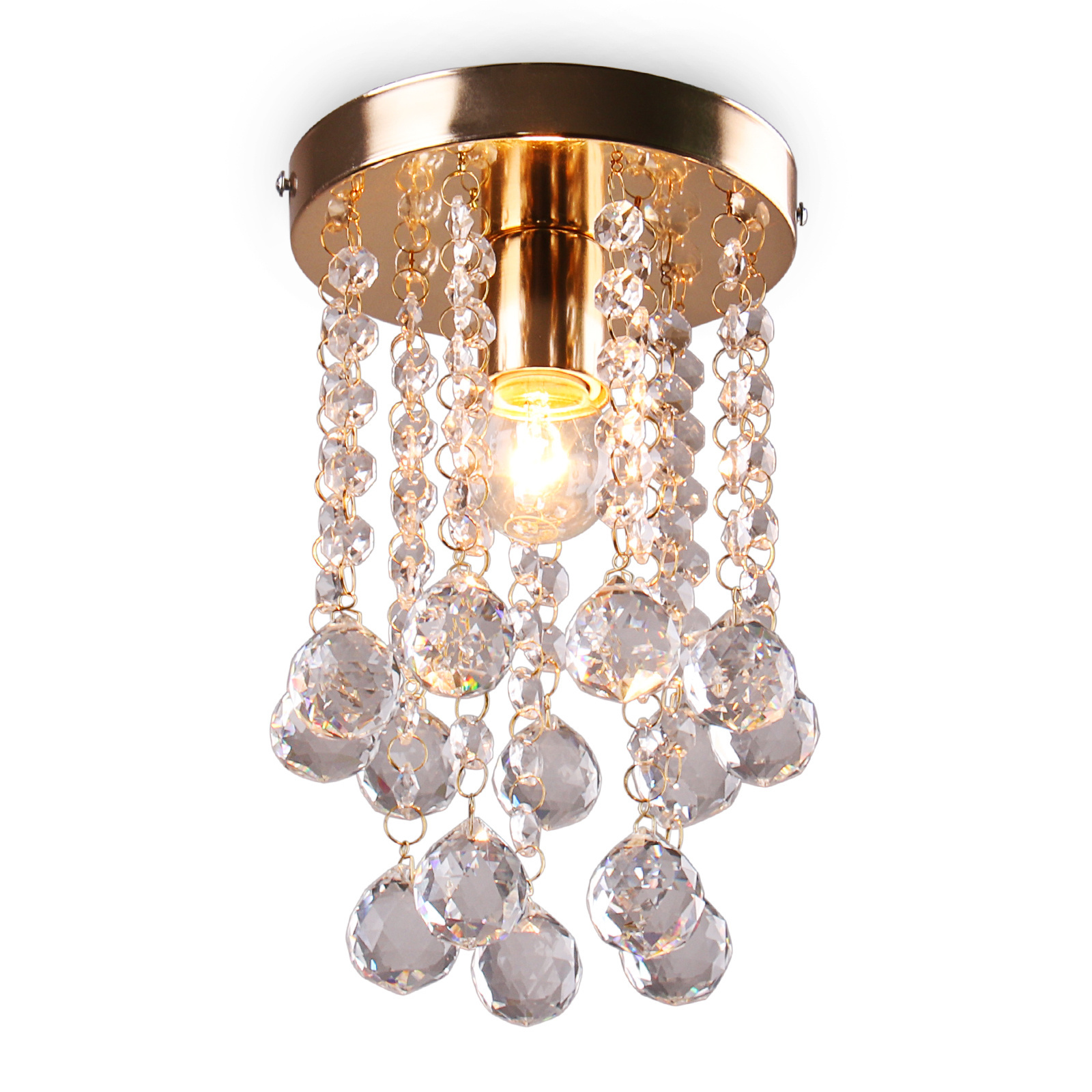 Gold Mini Crystal Chandelier for Closet Hallway Kitchen Foyer Entryway,Crystal Ceiling Light Fixture Flush Mount Chandelier