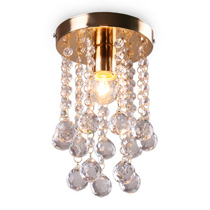 Gold Mini Crystal Chandelier for Closet Hallway Kitchen Foyer Entryway,Crystal Ceiling Light Fixture Flush Mount Chandelier