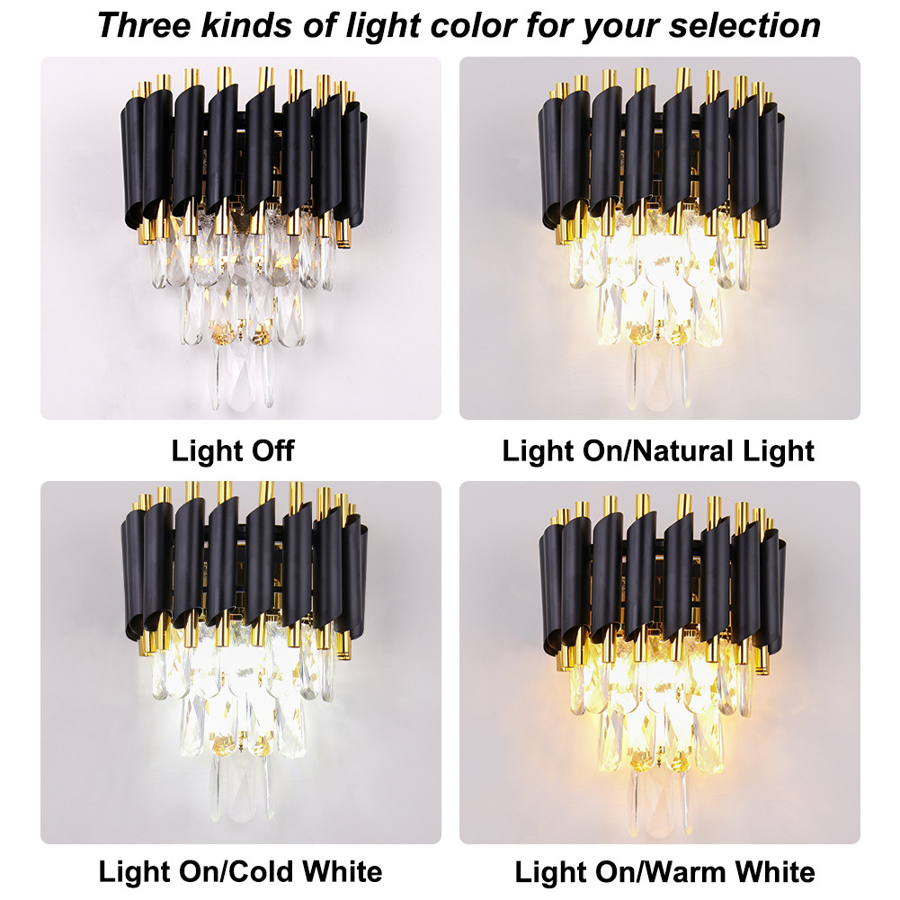 Modern Crystal Wall Sconce Lighting Black/Gold Crystal Wall Light Fixture Bedside Light for Bedroom Bathroom Dinning Living Room