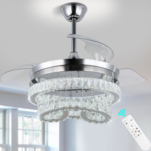 42" Crystal Ceiling Fan Dimmable Fandeliers Modern Crystal Invisible Chandelier Ceiling Fan With 3 LED Color Change Lights