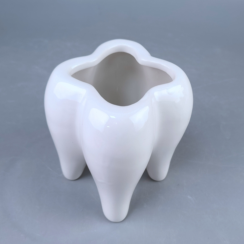 Lovely White Tooth Shaped Ceramic Pen Holder wholesale Cheap Ceramic Tooth Pencil Holder Unique Tooth Pen Container