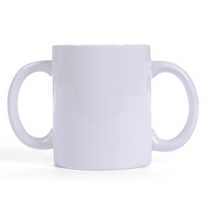 Custom porcelain coffee cups white sublimation blank two handle mug ceramic mugs