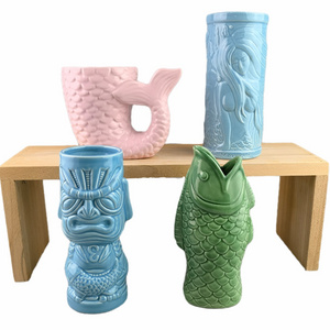 Emboss ocean series tortoise Porcelain tiki mugs coffee mug Novelty and Fashionable fish ceramic Mermaid Cocktail mug