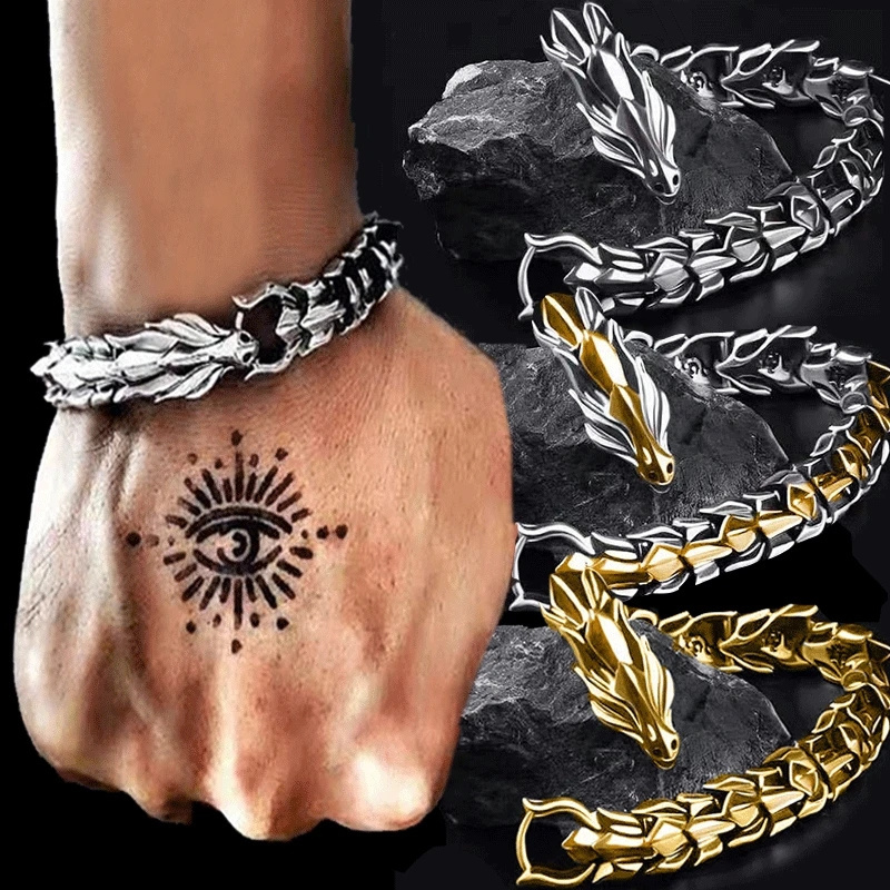 Nordic mythology bracelet Vintage Stainless Steel Dragon Bracelet Men Wristband Viking chain bracelet Celts Dragon jewelry