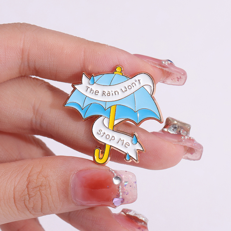 The Rain Won't Stop Me Funny Saying Enamel Pins Cartoon Cute Umbrella Brooches Lapel Badge Accessories Backpack Clothes Pin Gift