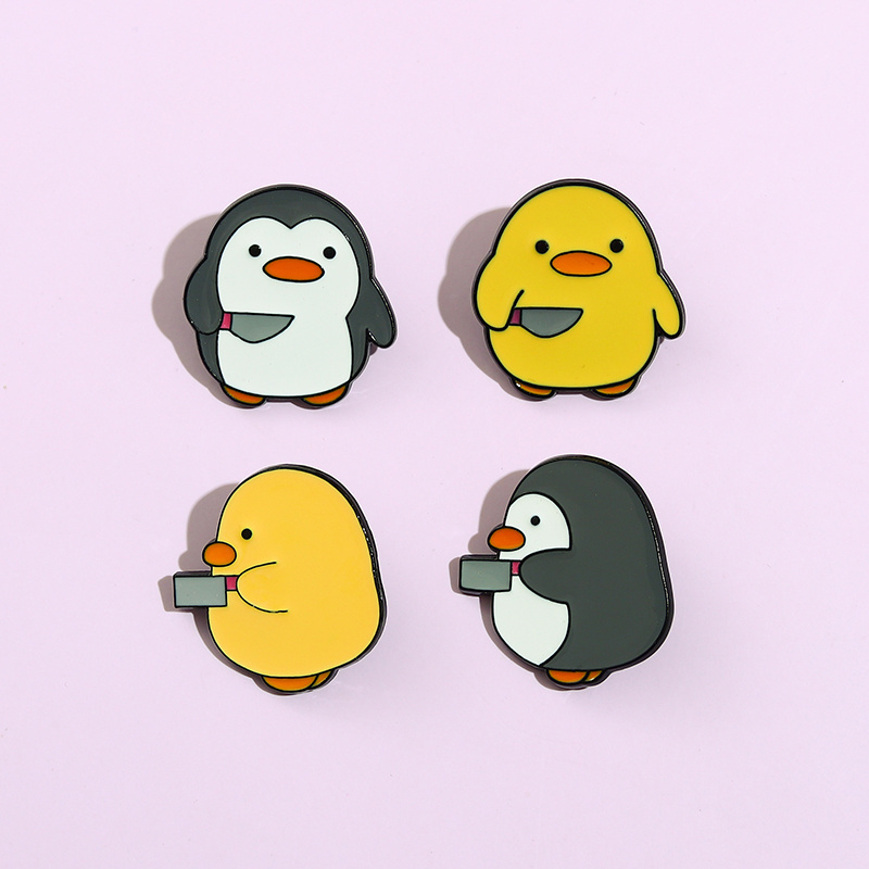 Penguin Dagger Knife Lapel Pin Little Duck Badge Metal Enamel Pins Hat Backpack Clothes Brooches Cartoon Pin Jewelry for Friends