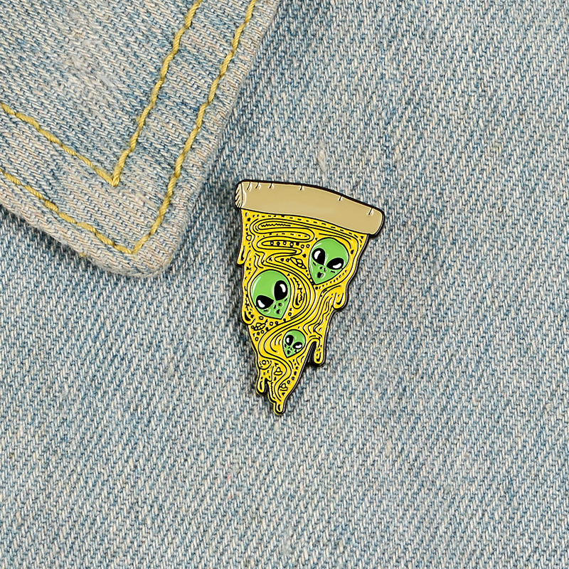 Pizza Planet Enamel pin Funny Alien Pizza fillings Cosmic Universe UFO Meme Jewelry Badge Brooches pins For Friends