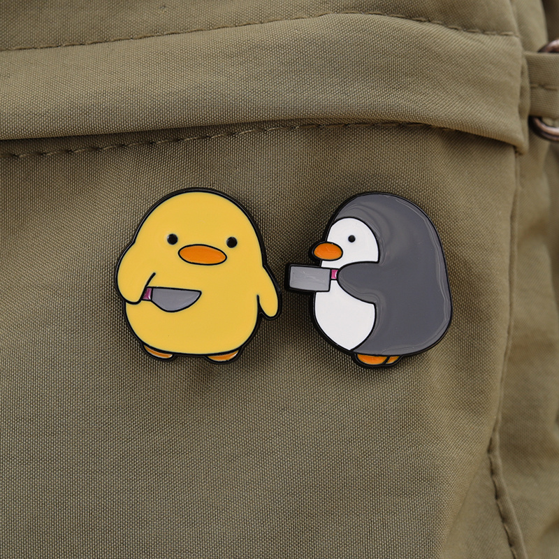 Penguin Dagger Knife Lapel Pin Little Duck Badge Metal Enamel Pins Hat Backpack Clothes Brooches Cartoon Pin Jewelry for Friends