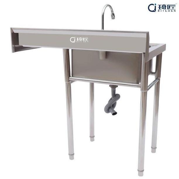 Modern Garage Stainless Steel Kitchen Sink 1 Compartment Free Standing Utility Sink with One Side Drainboard