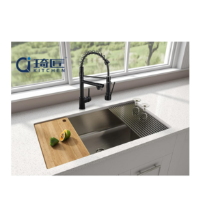 Matte Black Single Handle 2 Spout Spring Faucet Commercial Kitchen Faucet with Pull Down Sprayer