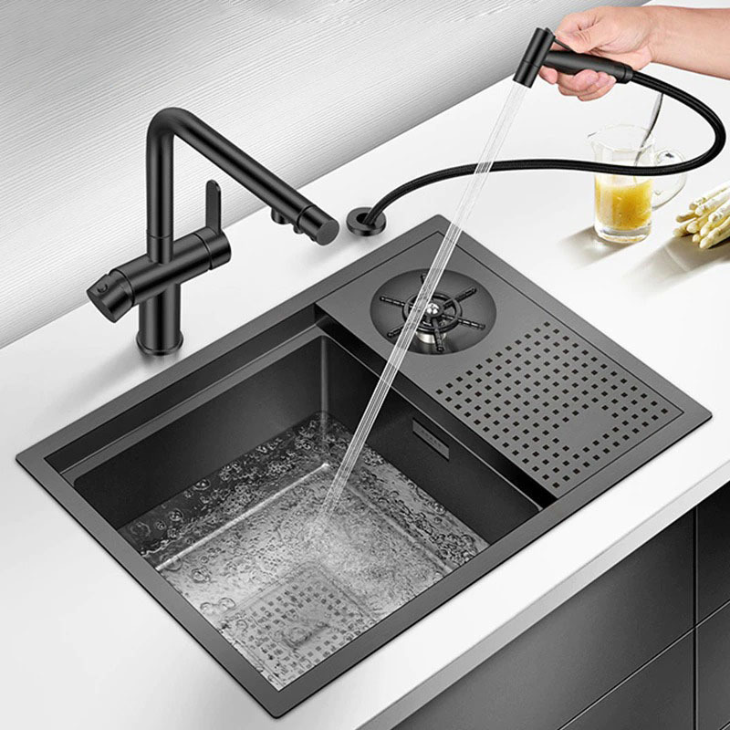 Hot Sale Nano Smart 304 Washing Handmade Hidden Faucet Sink Cup Washer Hidden Stainless Steel Kitchen Sink