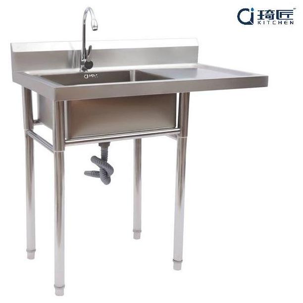 Modern Garage Stainless Steel Kitchen Sink 1 Compartment Free Standing Utility Sink with One Side Drainboard