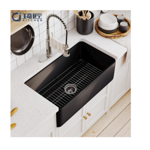 Hot Sale Black Quartz Granite Farmhouse Kitchen Sink Gunmetal Black Single Bowl Kitchen Farm Sinks