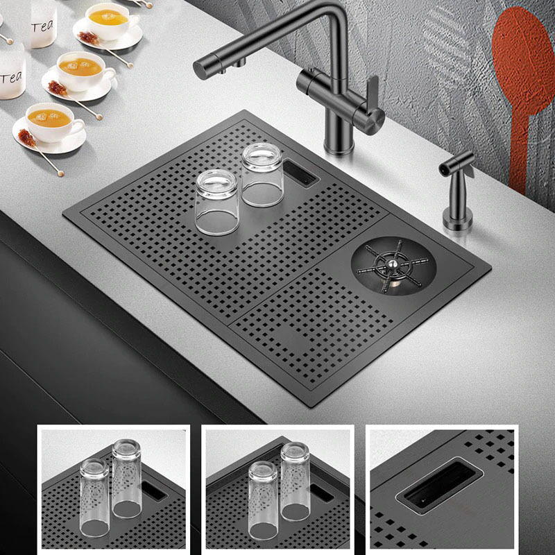 Hot Sale Nano Smart 304 Washing Handmade Hidden Faucet Sink Cup Washer Hidden Stainless Steel Kitchen Sink