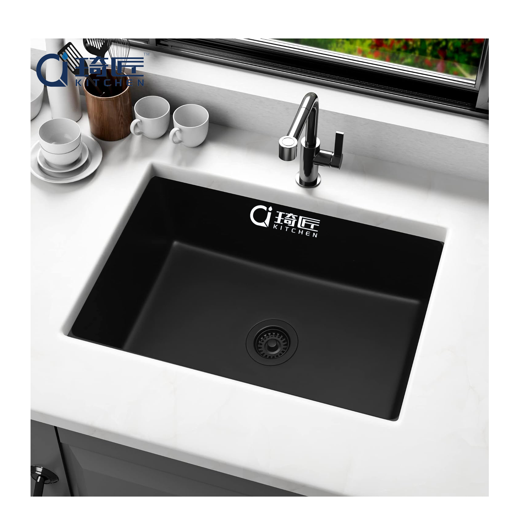 Black Undermount Kitchen Sink Workstation Matte Black Workstation Quartz Sink Kitchen Deep Single Bowl Kitchen Sink