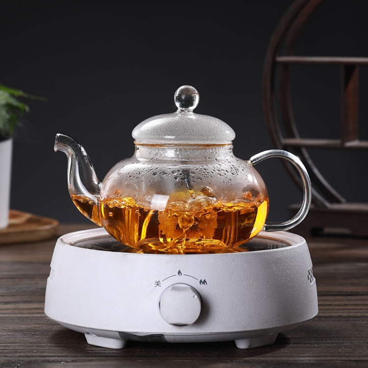 Custom Logo Clear Glass Tea Brewer Stovetop Safe Glass Teapot Kettle With Removable Glass Infuser & Lid