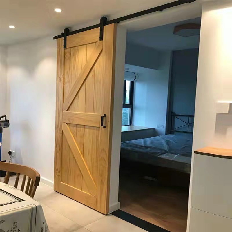 High quality interior  install wooden sliding barn door double barn door  with sliding barn door hardware