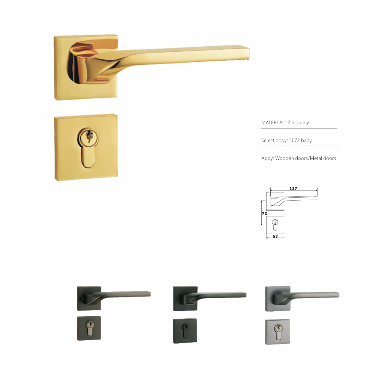 High-end gold interior solid wood door mute lock Bedroom door lock