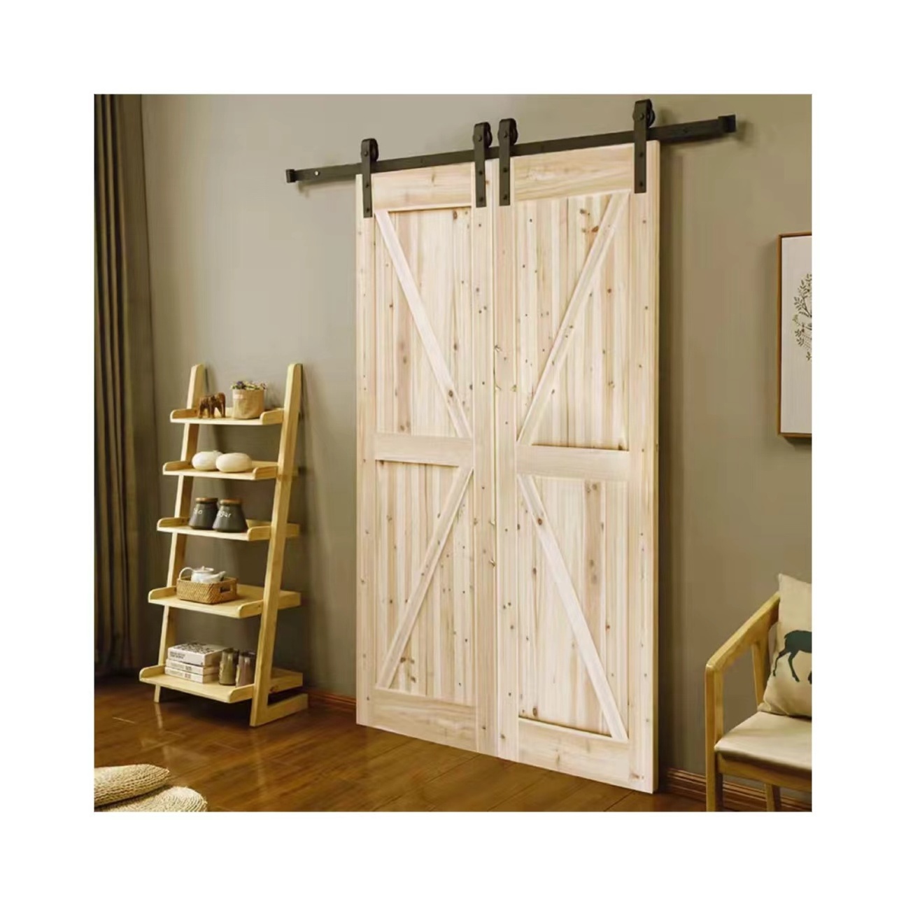 High quality interior  install wooden sliding barn door double barn door  with sliding barn door hardware