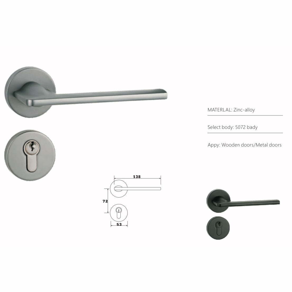 High quality hot sale Mute lock  Bedroom Interior Mute Door Lock with Key for Home Hotel Bathroom