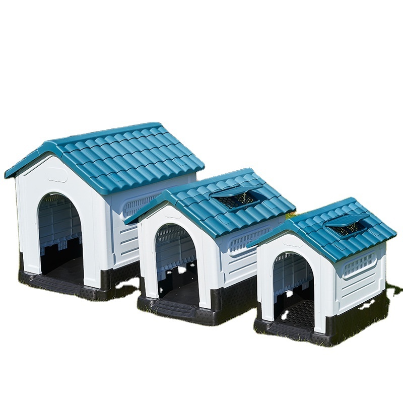 Durable Waterproof Plastic Pet Dog House Indoor Outdoor Puppy Shelter Kennel with Air Vents and Elevated Floor