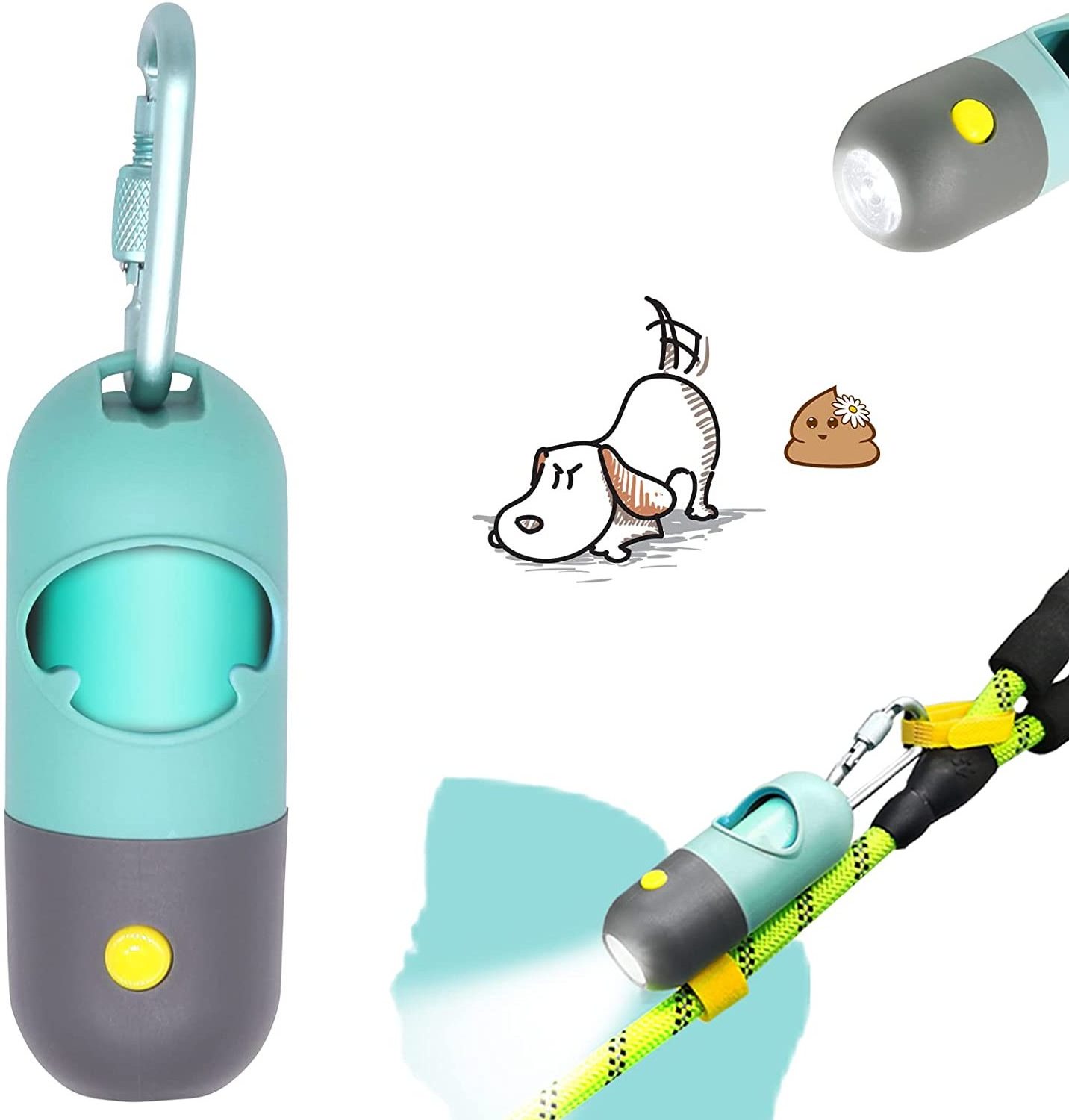 Best Seller Pill Shape LED Flashlight Scooper Pet Holder Dog Poop Bags Dispenser