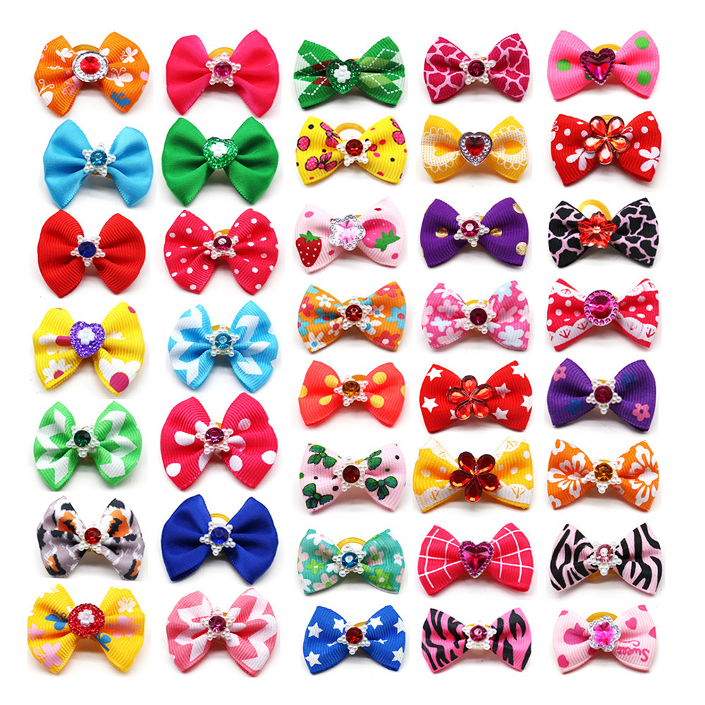 Cute Small Dog Bows Hair Bows with Rubber Bands Bulk Mini Pretty Dog Bows Pet Puppy Yorkie Dog Hair Grooming Accessories