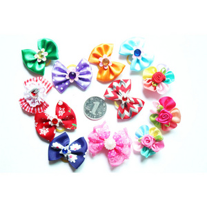 Cute Small Dog Bows Hair Bows with Rubber Bands Bulk Mini Pretty Dog Bows Pet Puppy Yorkie Dog Hair Grooming Accessories