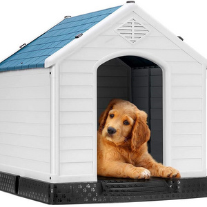 Durable Waterproof Plastic Pet Dog House Indoor Outdoor Puppy Shelter Kennel with Air Vents and Elevated Floor