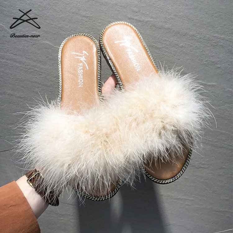 2020 Customized made sandals ostrich feather fur slides slide sandal leather slippers shoes