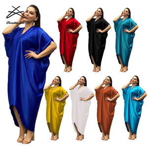 2022 African sexy ladies kaftan solid color deep v loose long dresses islamic outfits abaya women loose muslim dress