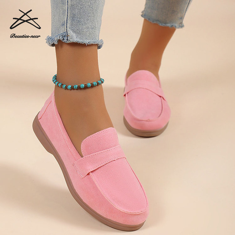 Ladies Japan New Women Soft Casual Rubber Suede Dress Shoes Slip On Flat Outdoor Walking Style Boat Loafer Shoes