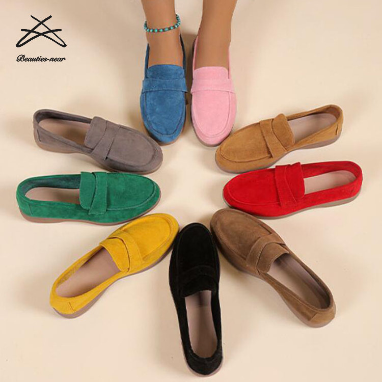 Ladies Japan New Women Soft Casual Rubber Suede Dress Shoes Slip On Flat Outdoor Walking Style Boat Loafer Shoes