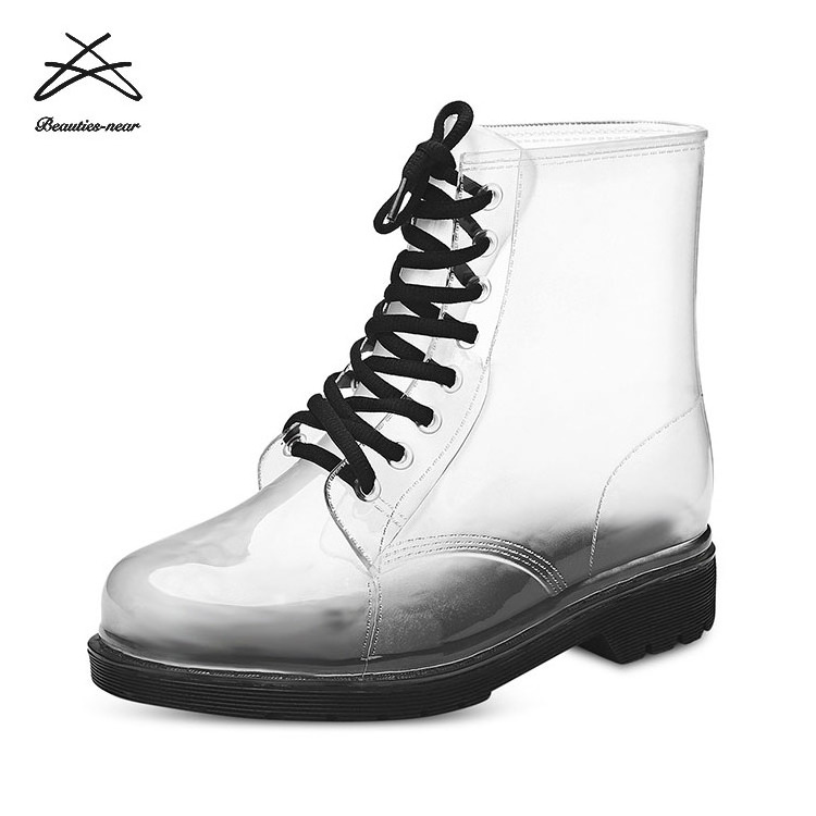 Hot Sale Womens Fashion Rubber Boots Elastic Anti slip Short Rain Boots Plastic PVC Silicone Shoe Transparent Rain Boots