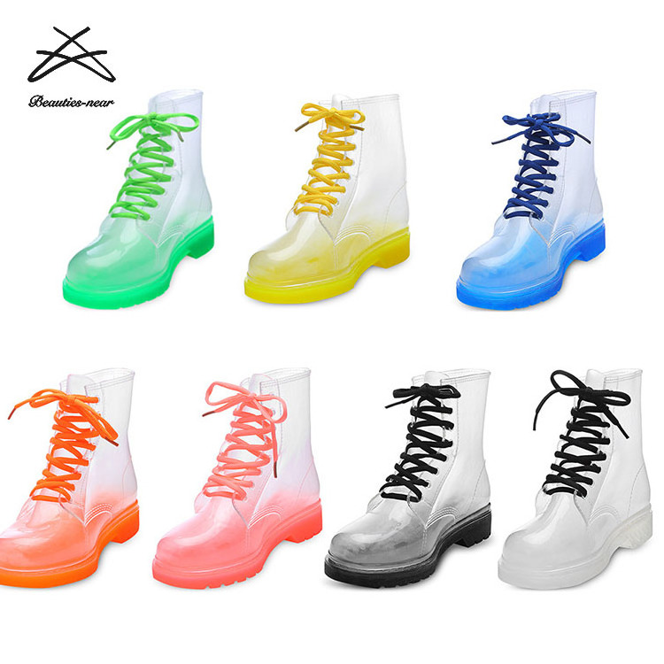 Hot Sale Womens Fashion Rubber Boots Elastic Anti slip Short Rain Boots Plastic PVC Silicone Shoe Transparent Rain Boots