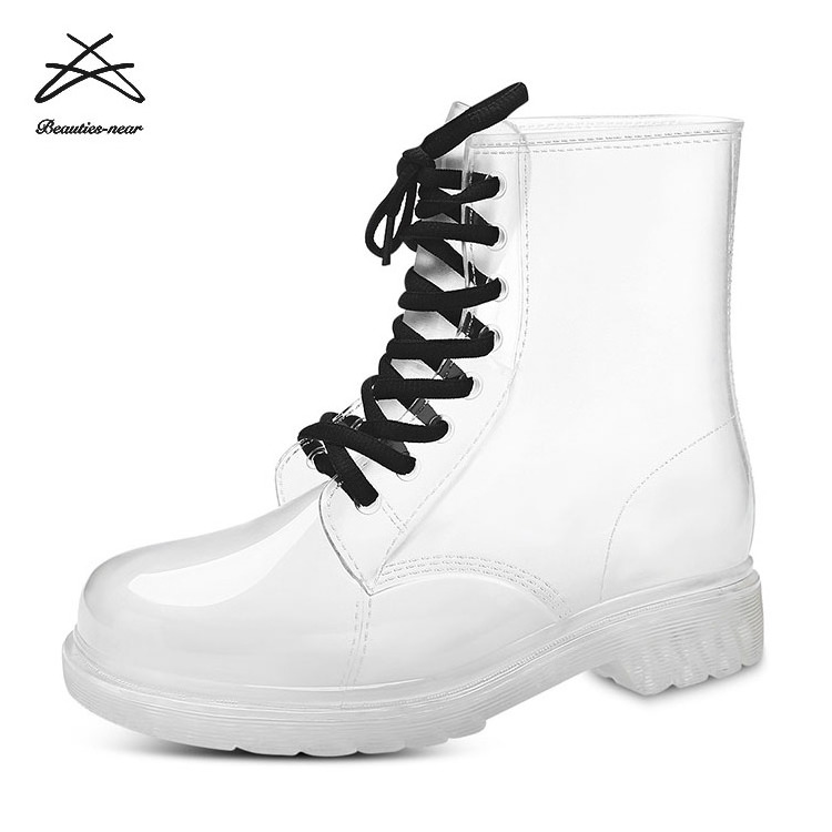 Hot Sale Womens Fashion Rubber Boots Elastic Anti slip Short Rain Boots Plastic PVC Silicone Shoe Transparent Rain Boots