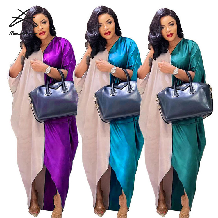 2022 African sexy ladies kaftan solid color deep v loose long dresses islamic outfits abaya women loose muslim dress